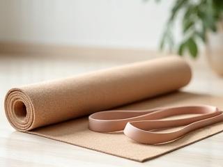 Eco-friendly yoga mat and resistance bands.